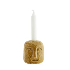 CANDLE HOLDER FACE PRINT STONE YELLOW    - CANDLE HOLDERS